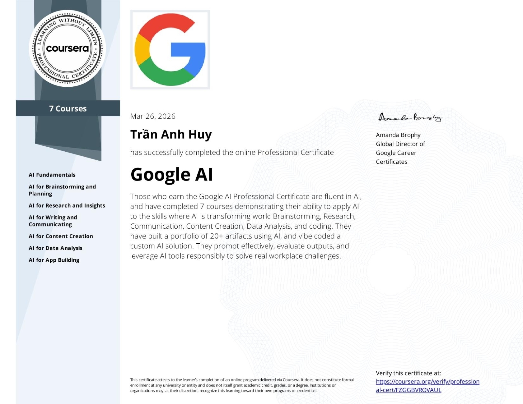 Certificate Google AI