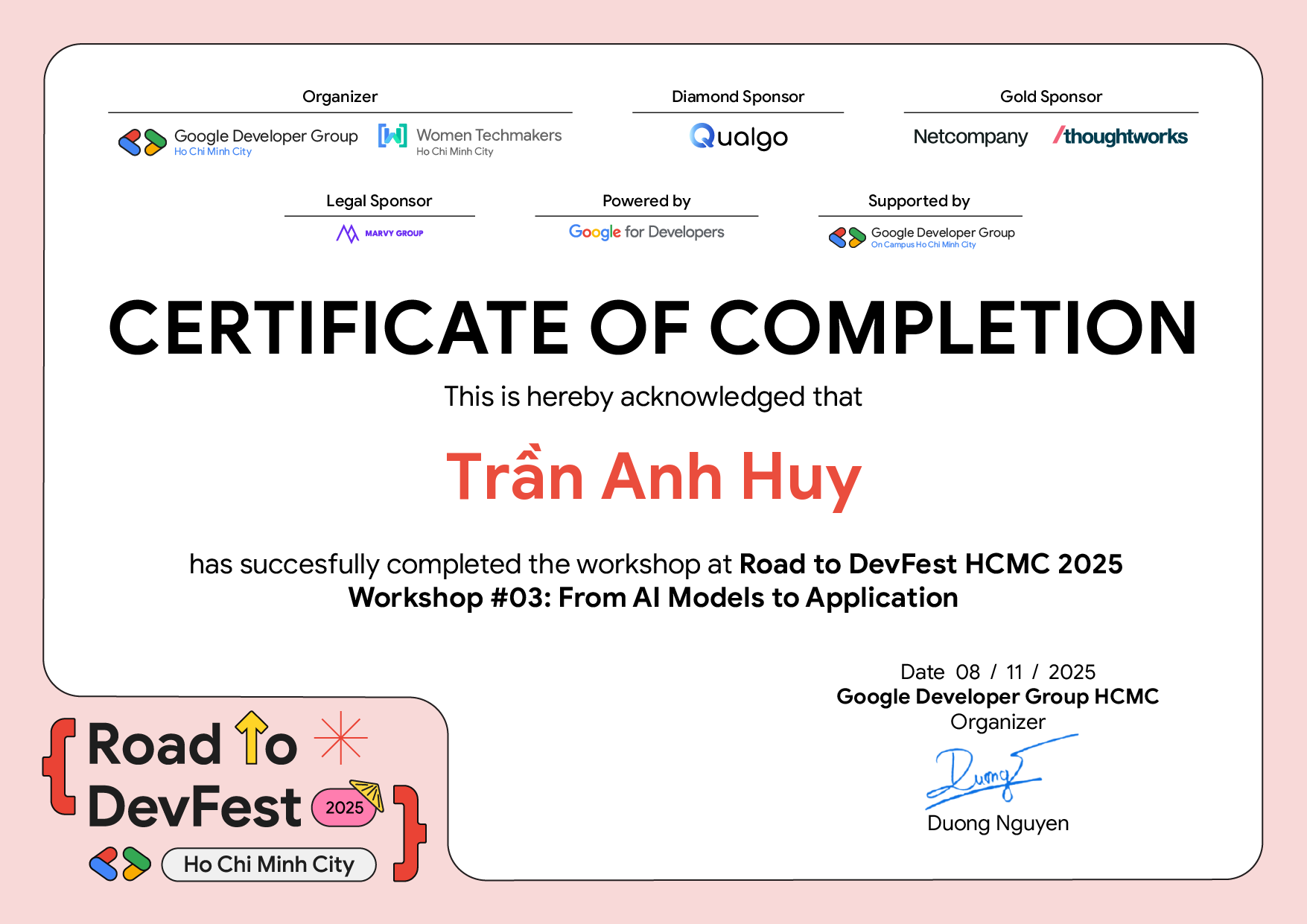 Certificate Google DevFest